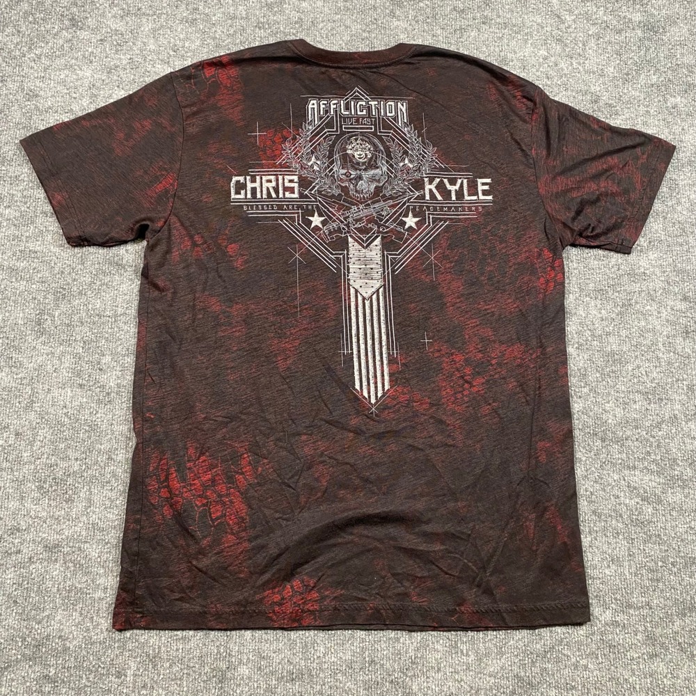 Affliction Chris Kyle American Sniper T-Shirt Mens 2XL Red Black Graphic Tee USA